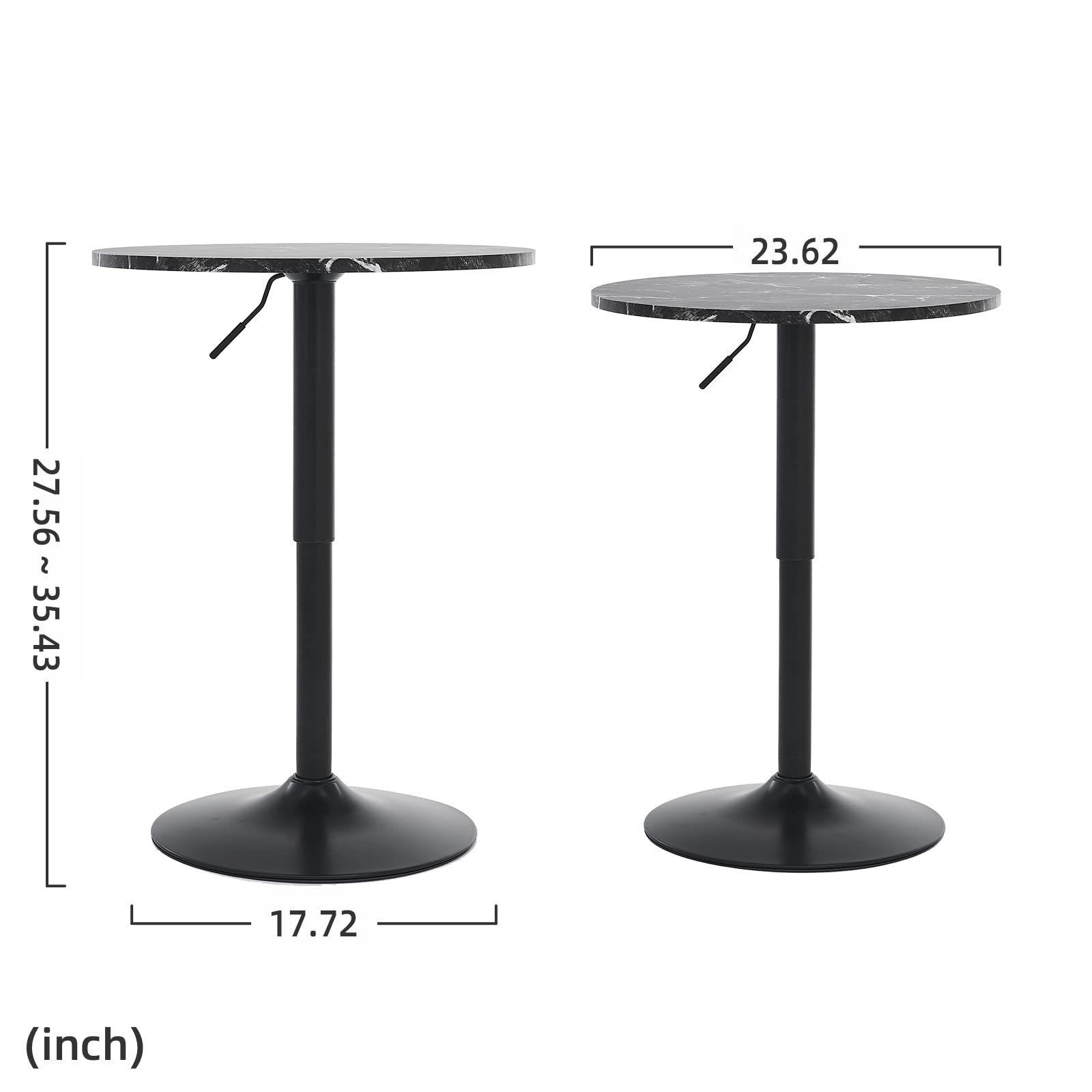 23.6" Round Bar Table, Adjustable Height Bar Table, MDF Top with Metal Pole Support and Base, Cocktail Tables, Bistro Pub Tables, Suitable for Cafe, Kitchen Island, Bar Counter, Black