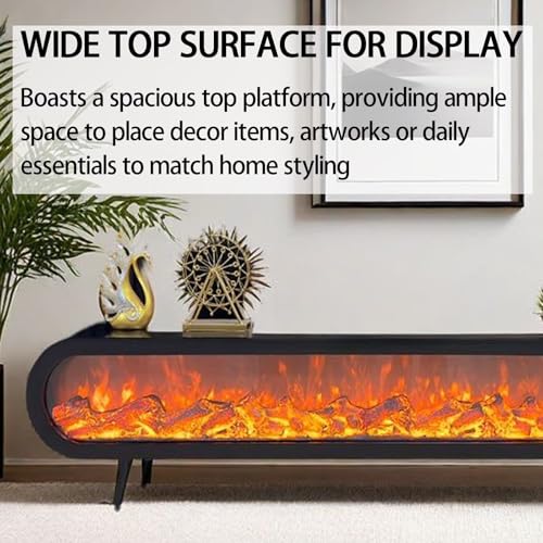 Electric Fireplace - Indoor Electric Fireplace with Mantel Includes Black Modern Style, Freestanding TV Stand with Decorative Faux Flame & Curved Corner for Living Room(79IN)