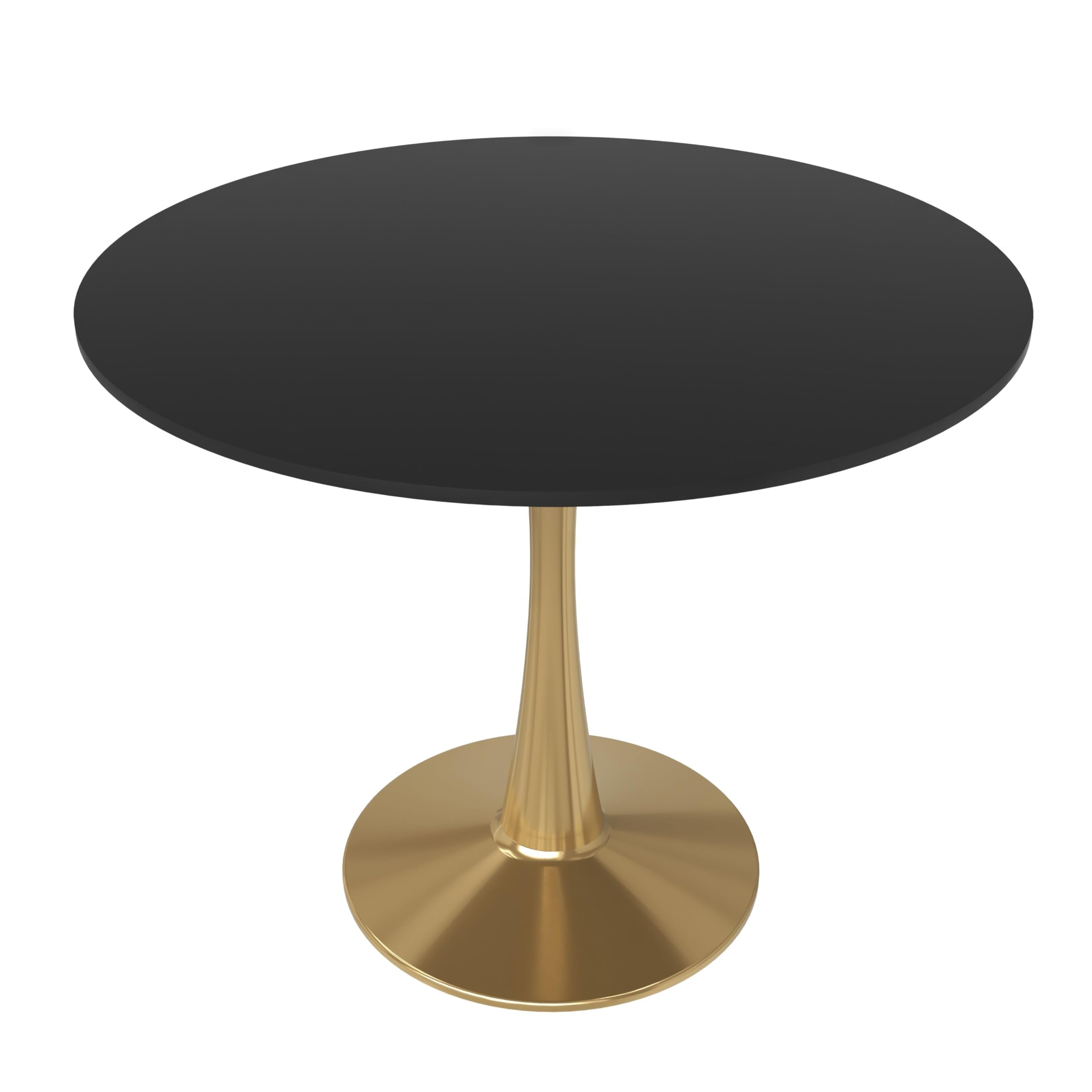 31" Round Dining Table in Black Modern MDF Wood Tabletop with Gold Pedestal Base, Mid-Century Accent Table for Kitchen, Café & Dining Room