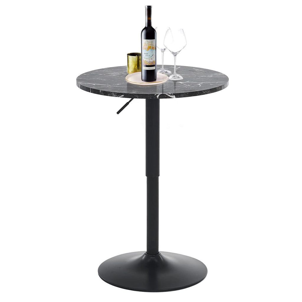 23.6" Round Bar Table, Adjustable Height Bar Table, MDF Top with Metal Pole Support and Base, Cocktail Tables, Bistro Pub Tables, Suitable for Cafe, Kitchen Island, Bar Counter, Black