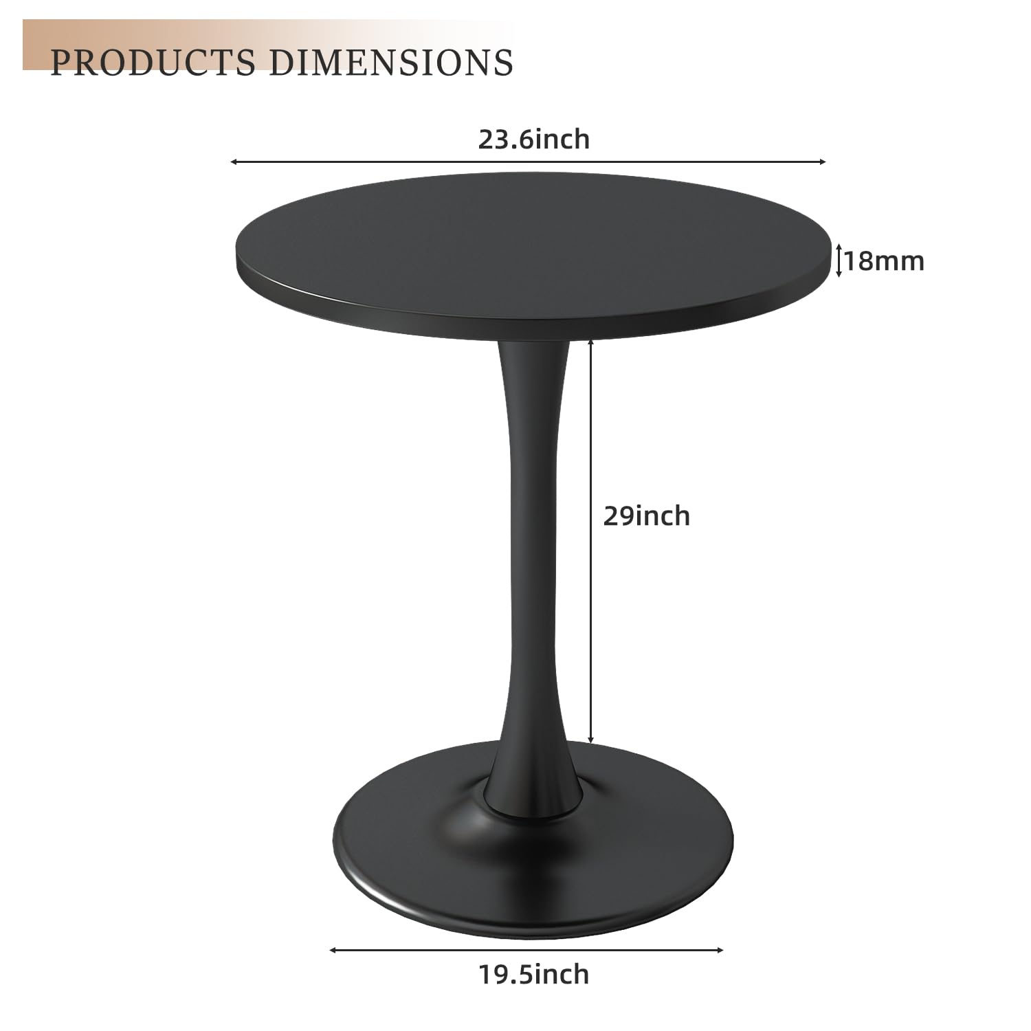Round Dining Table 24" Circle Tulip Table with Wood Thickened Tabletop & Sturdy Metal Pedestal Mid Century Modern Leisure Bistro Kitchen Tables 2 People Small Places Living Room Cafe,Black
