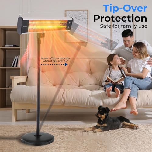 Infrared Patio Heater, Electric Patio Heater for Indoor/Outdoor Use, Portable Stand Heater with Remote Control, 1500 W, for Restaurant, Patio, Backyard, Garage, Decks (Black)