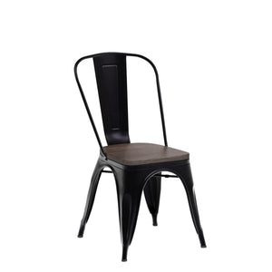 Set of 4 | Metal Dining Chairs with Wooden Seat | Black | Stackable Tolix Side Chairs with Backrest | Scratch-Resistant | Non-Slip Feet | Indoor/Outdoor Use | 330 lbs | for Dining & Kitchen