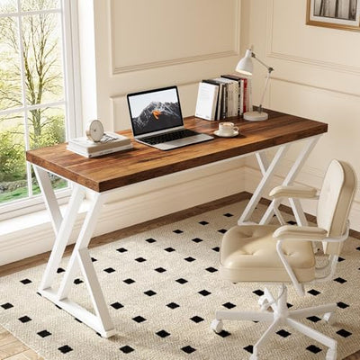 55 Inch Large Simple Industrial Computer Desk Study Writing Table Home Office Workstation,Brown