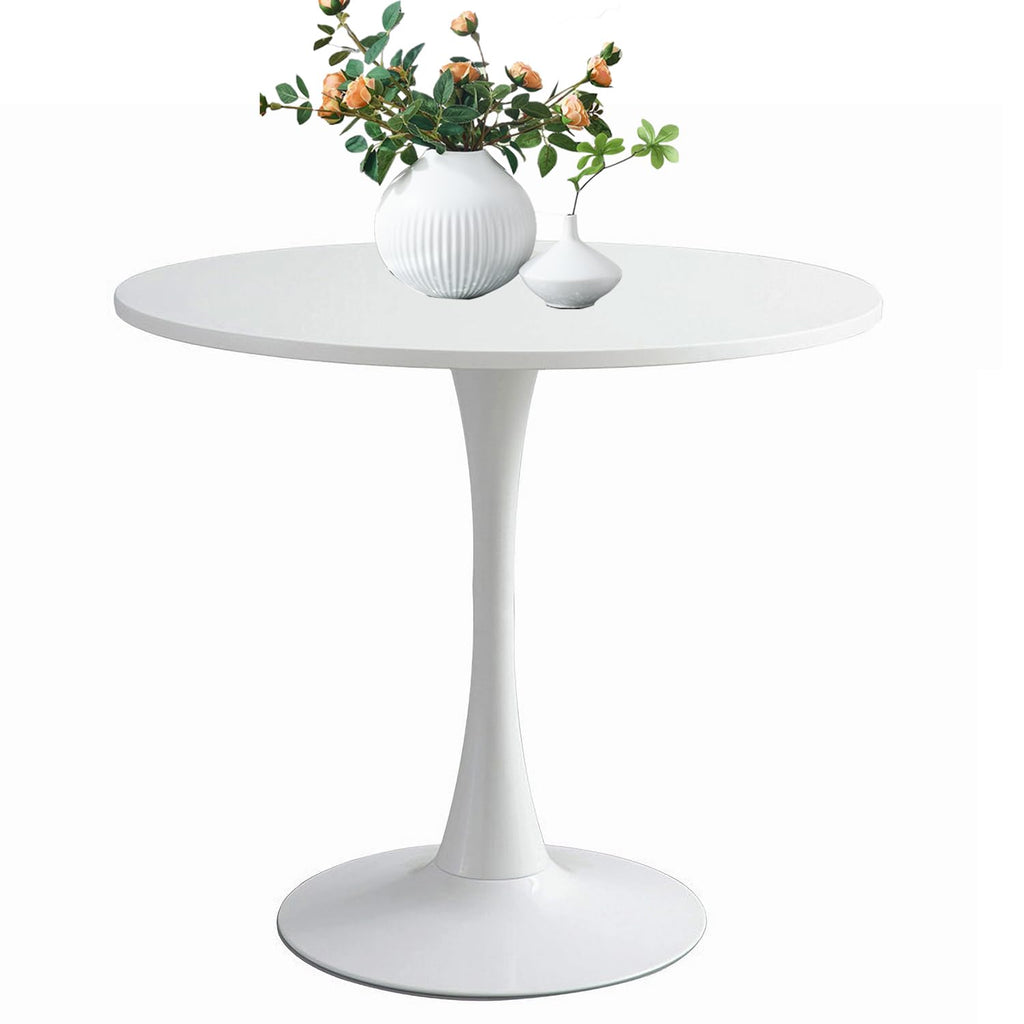 31.5" Tulip Table for 2-4 Persons Modern Round Dining Room Table, Mid-Century Modern White Small Kitchen Table with MDF Wooden Top, Leisure Coffee Table for Living Room, Dining Room, Office