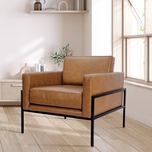 Modern Metal Frame Accent Chair| Home Décor|Accent Chairs for Living Room & Bedroom - Carmel Faux Leather