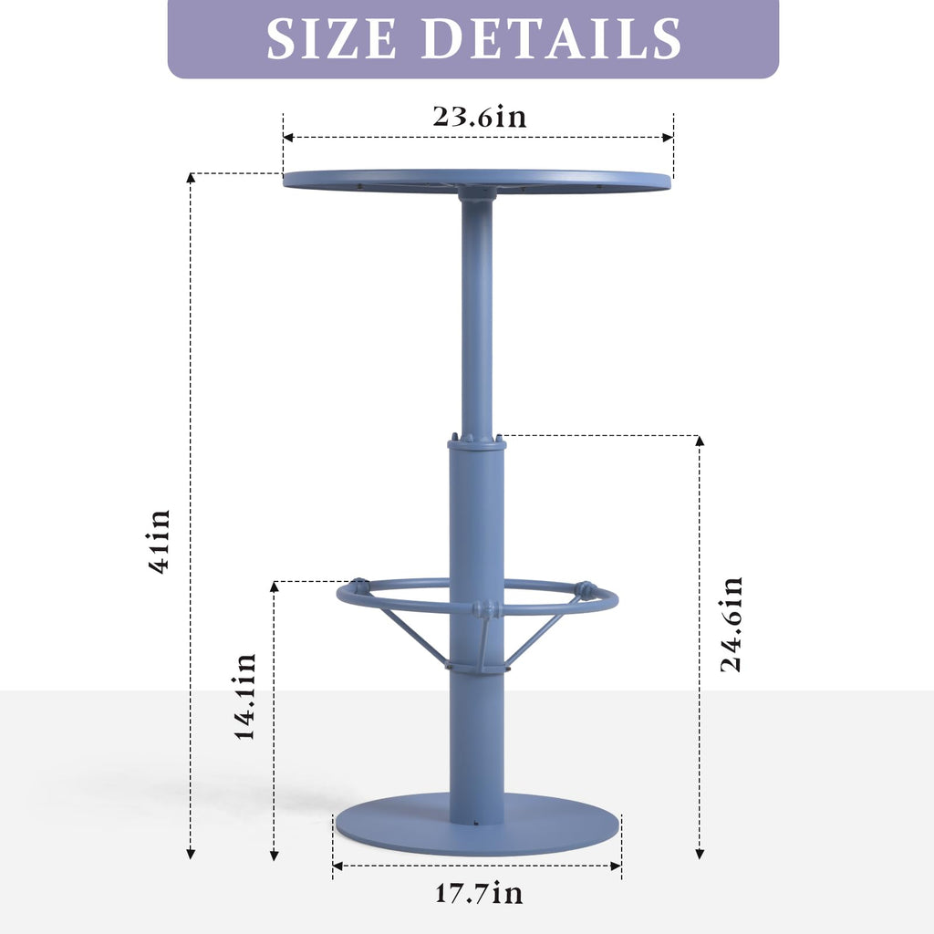 42" Tall Modern Industrial Bar Table-23.6" Dia Round Metal Top Bar Height Adjustable Standing Pub Table-Dining Room Bistro Table-Cocktail Use (Pigeon Blue)
