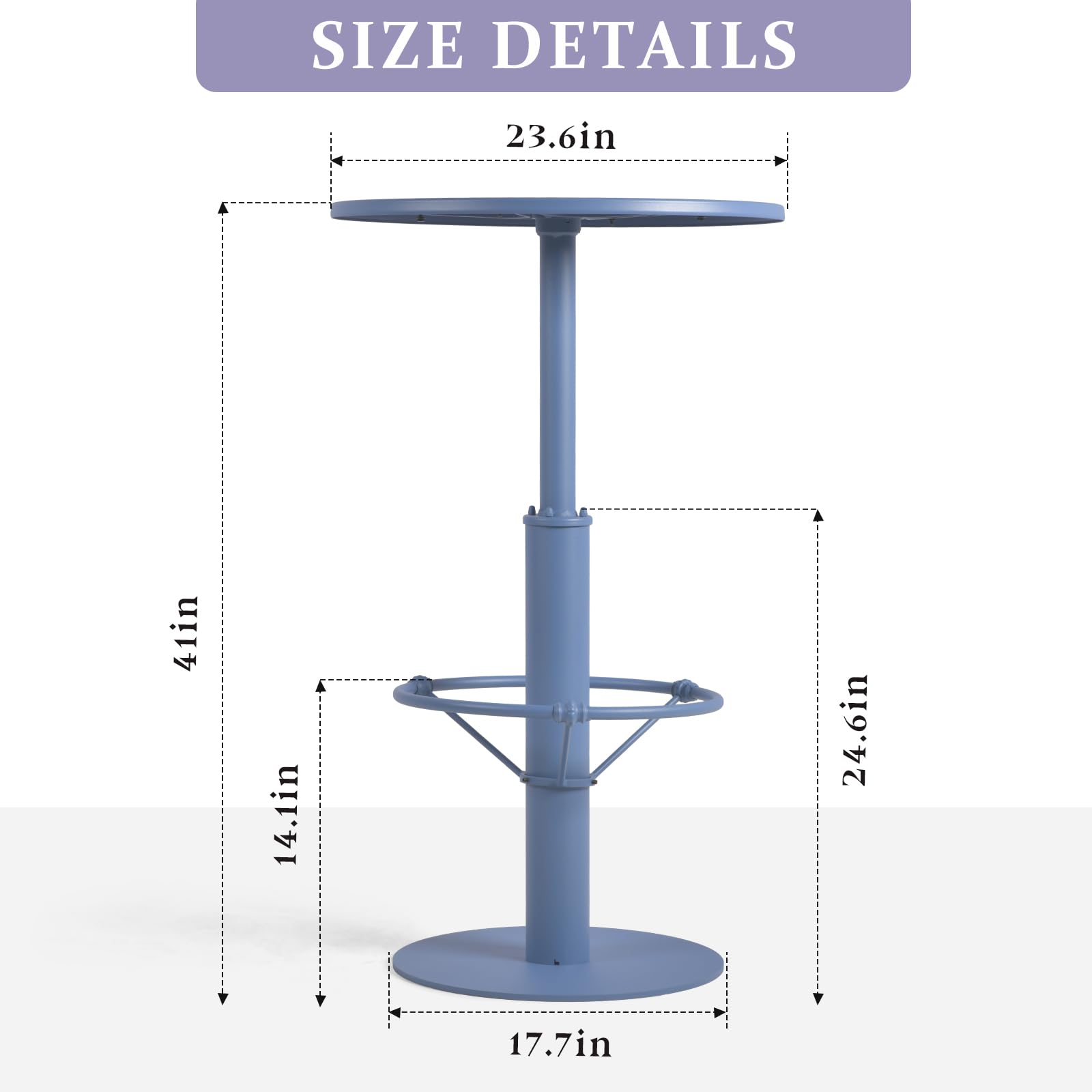 42" Tall Modern Industrial Bar Table-23.6" Dia Round Metal Top Bar Height Adjustable Standing Pub Table-Dining Room Bistro Table-Cocktail Use (Pigeon Blue)