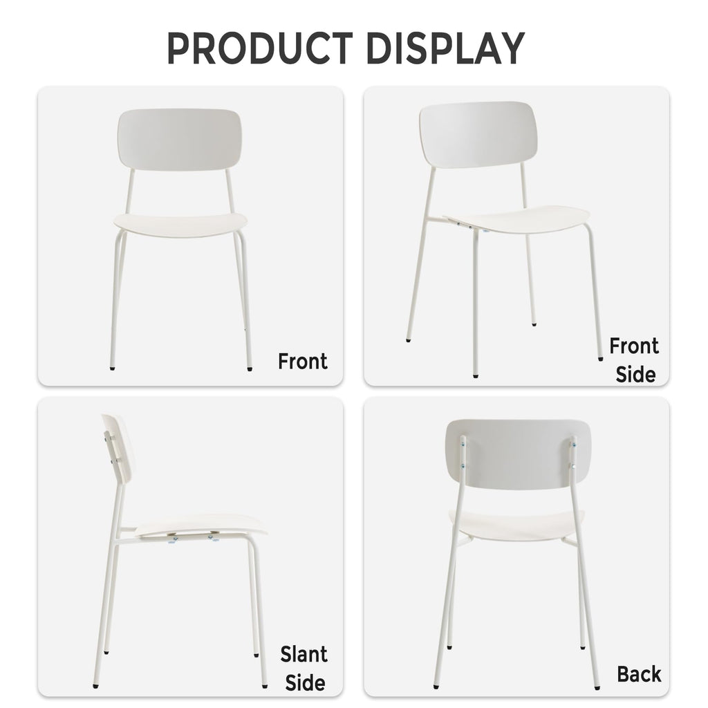 Conference Room Chairs Stackable Set of 4, Reception Chairs with Plastic Seat, Stacking Chairs for Waiting Break Room Classroom Clearance, White