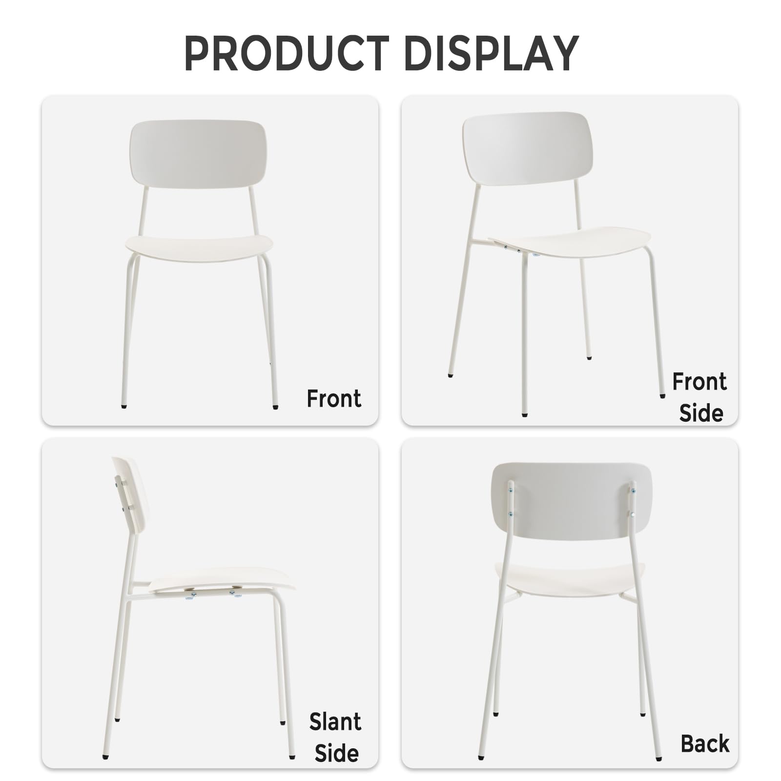 Conference Room Chairs Stackable Set of 4, Reception Chairs with Plastic Seat, Stacking Chairs for Waiting Break Room Classroom Clearance, White