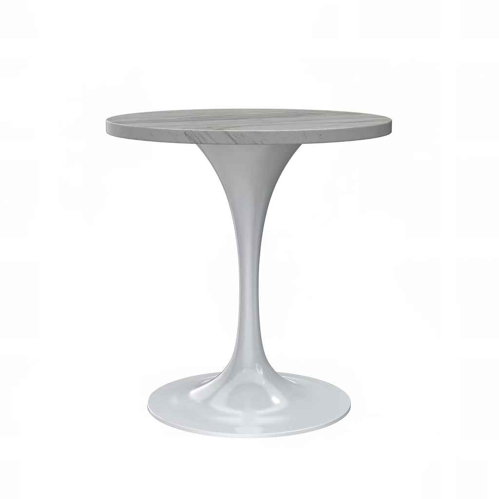 Modern Round Dining Table, White Resin Tabletop with Stainless Steel Pedestal Base, Contemporary Kitchen & Dining Room Table, Small Space Breakfast Nook Table (27 Inch)
