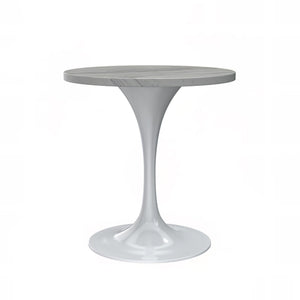 Modern Round Dining Table, White Resin Tabletop with Stainless Steel Pedestal Base, Contemporary Kitchen & Dining Room Table, Small Space Breakfast Nook Table (27 Inch)