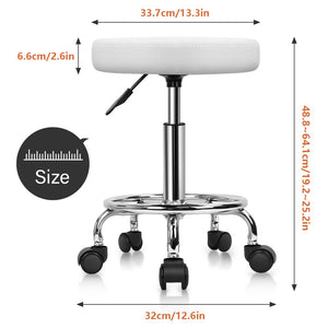 PU Leather Round Rolling Stool with Foot Rest Swivel Height Adjustable Stool Spa Drafting Salon Tattoo Work Office Massage Task Chair White Small (White)