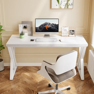55 Inch Large Simple Industrial Computer Desk Study Writing Table Home Office Workstation,White
