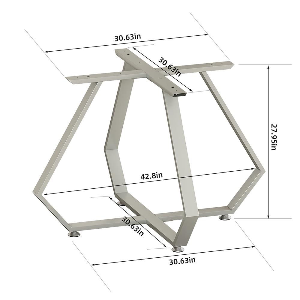 28 Inch Dinning Table Legs,Metal Diamond Shape Coffee Table Base with Suction Cups, Heavy Duty Desk Base for Marble,Glass,Wood Top,DIY Furniture Legs for Home,Kitchen (Silver)