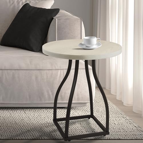 Round Accent Table with Metal Base - White Wash