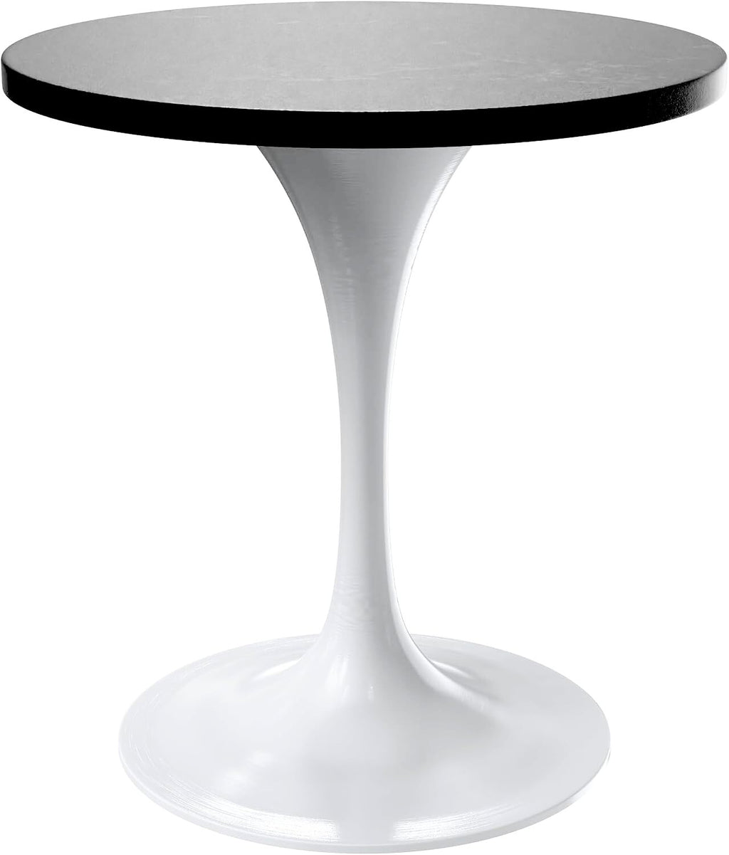 Mid-Century Modern 27 Inch Round Dining Table, MDF Wood Tabletop with White Steel Pedestal Base, Contemporary Kitchen & Dining Room Table, Small Space Breakfast Table, Black