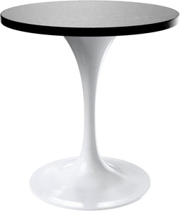 Mid-Century Modern 27 Inch Round Dining Table, MDF Wood Tabletop with White Steel Pedestal Base, Contemporary Kitchen & Dining Room Table, Small Space Breakfast Table, Black