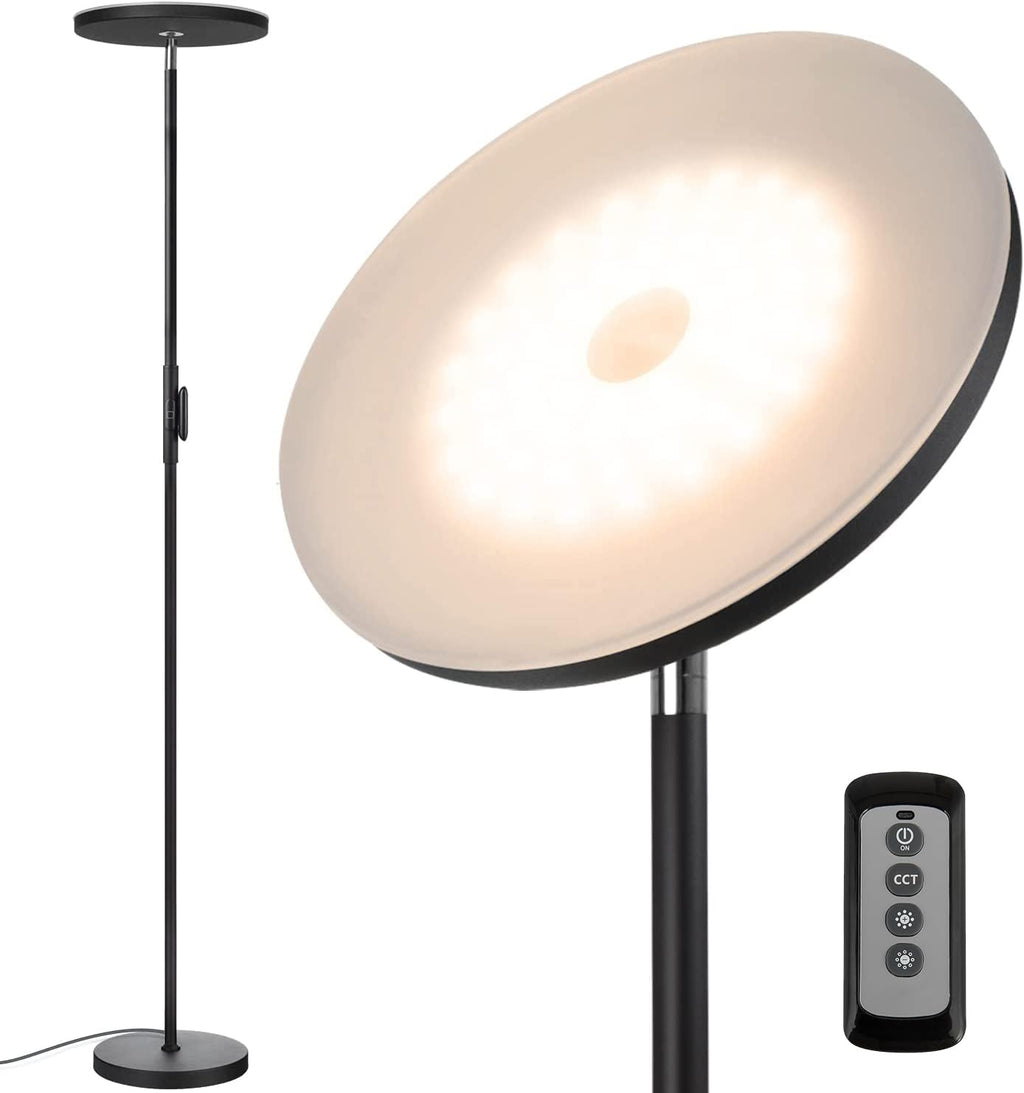 Floor Lamp,30W/2400LM Sky LED Modern Torchiere 3 Color Temperatures Super Bright-Tall Standing Pole Light with Remote & Touch Control for Living Room,Bed Room,Office (Black)