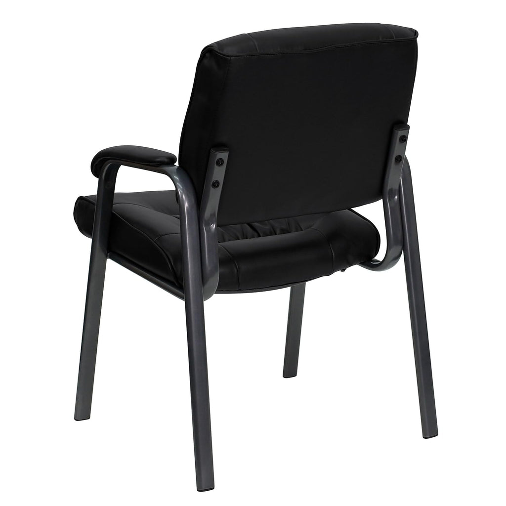 Haeger Black LeatherSoft Executive Side Reception Chair with Titanium Gray Powder Coated Frame