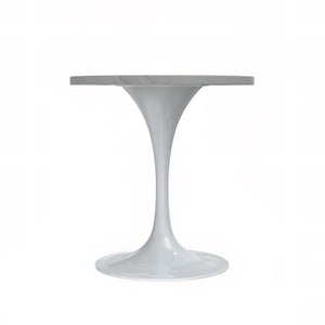 Modern Round Dining Table, White Resin Tabletop with Stainless Steel Pedestal Base, Contemporary Kitchen & Dining Room Table, Small Space Breakfast Nook Table (27 Inch)
