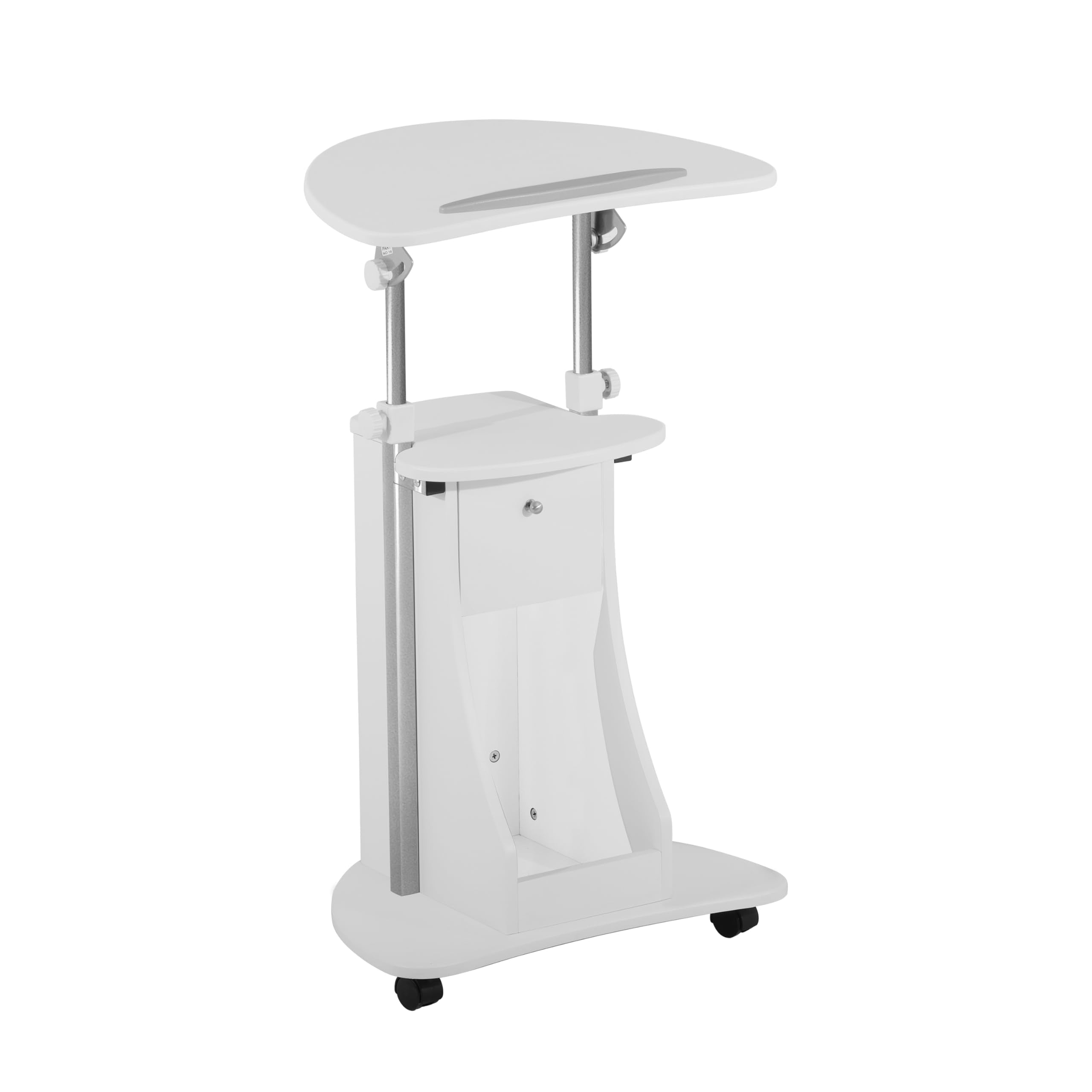 Adjustable Height Rolling Laptop Cart with Storage, Sit to Stand Desk with Wheels, Podium Stand or Medical Cart, White
