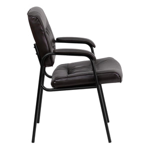 Haeger LeatherSoft Tufted Executive Reception Chair with Padded Armrests, Upholstered Side Chair for Living Room or Office, Brown