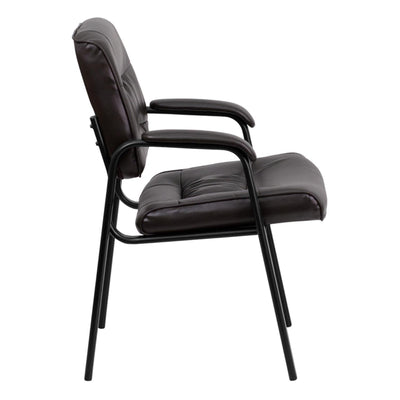 Haeger LeatherSoft Tufted Executive Reception Chair with Padded Armrests, Upholstered Side Chair for Living Room or Office, Brown