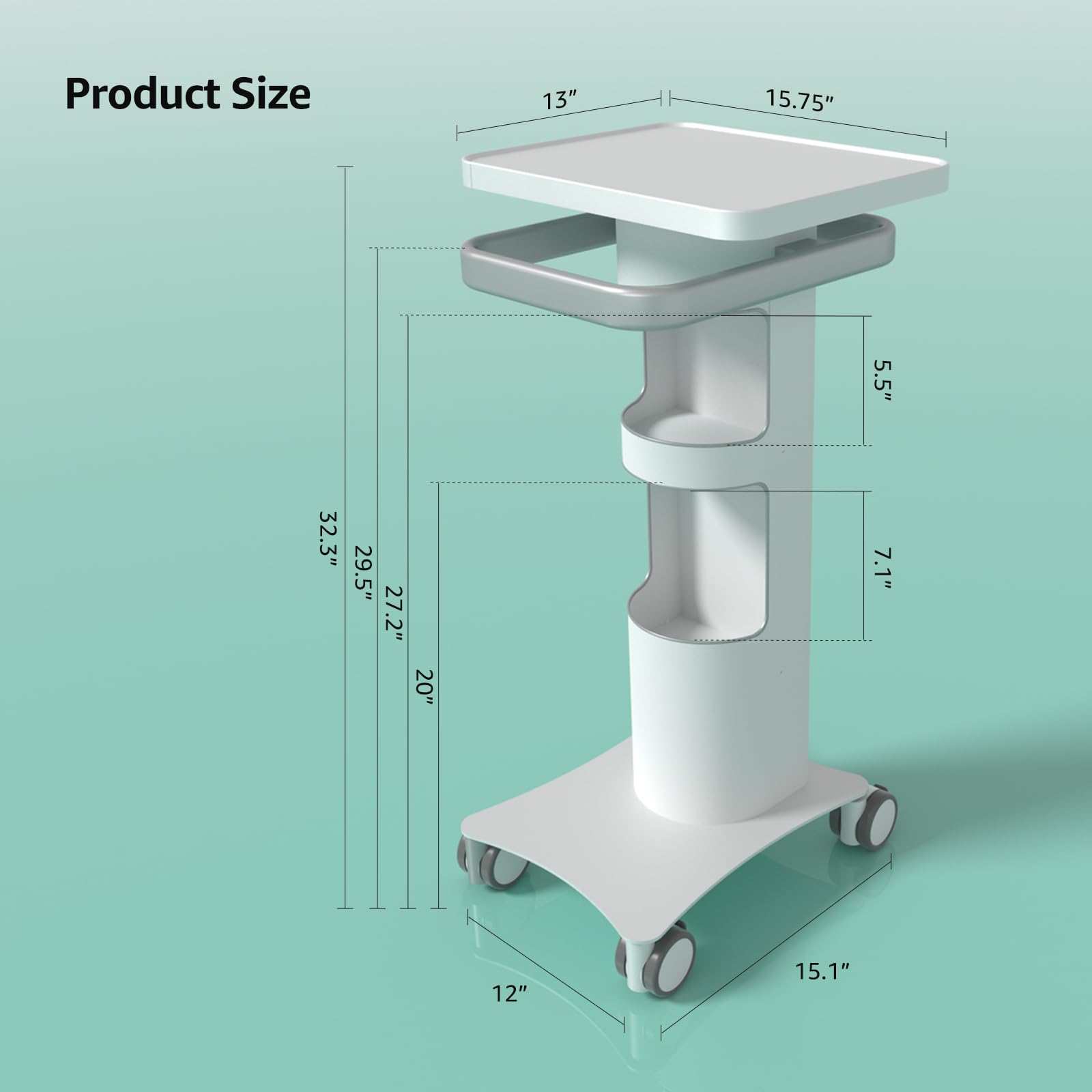Medical Trolley with Lockable Wheels-Ultrasound Imaging Scanner Cart,15.7 x 13 Inch Panel, Mobile Dental Cart for Clinics,