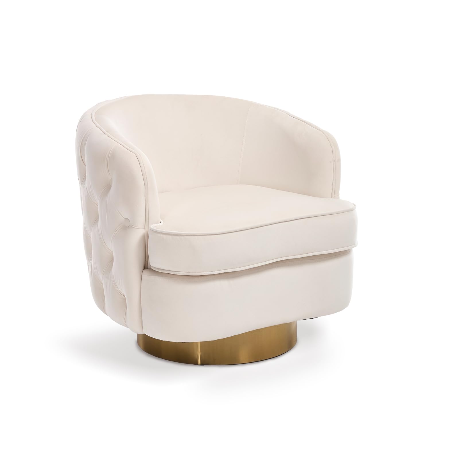 White Swivel Comfy Accent Chair for Living Room, Modern Tufted Velvet Upholstered Round Arm Chair with Tall Backrest, Barrel Side Chairs for Reading Bedroom