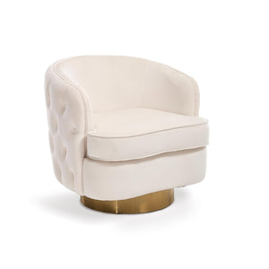 White Swivel Comfy Accent Chair for Living Room, Modern Tufted Velvet Upholstered Round Arm Chair with Tall Backrest, Barrel Side Chairs for Reading Bedroom