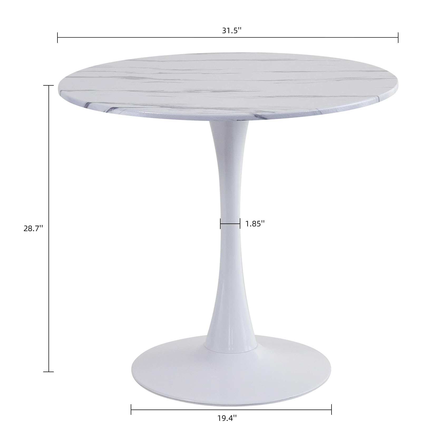 Round Dining Table, 31.5" Circle Tulip Table with Thickened Tabletop & Metal Pedestal, Mid Century Modern Bistro Table for Kitchen, Small Places, Living Room, Cafe (Marble Pattern White)