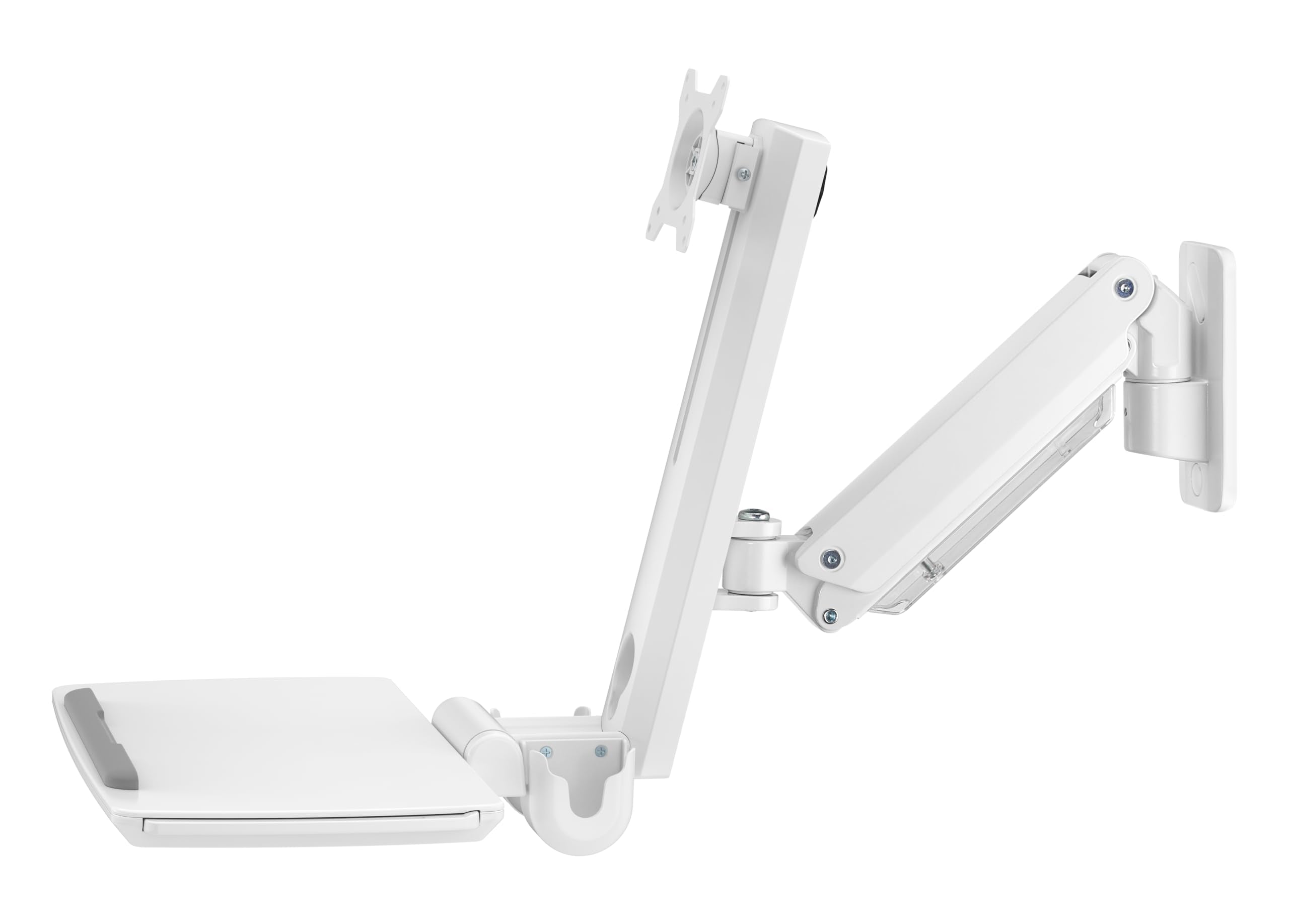 MED02 Medical Wall Mount Workstation with Folding Keyboard Tray | Large Sliding Mouse Pad | Height Adjustment Space Save Folding Design for 17"-35" Screen | Scanner Holder