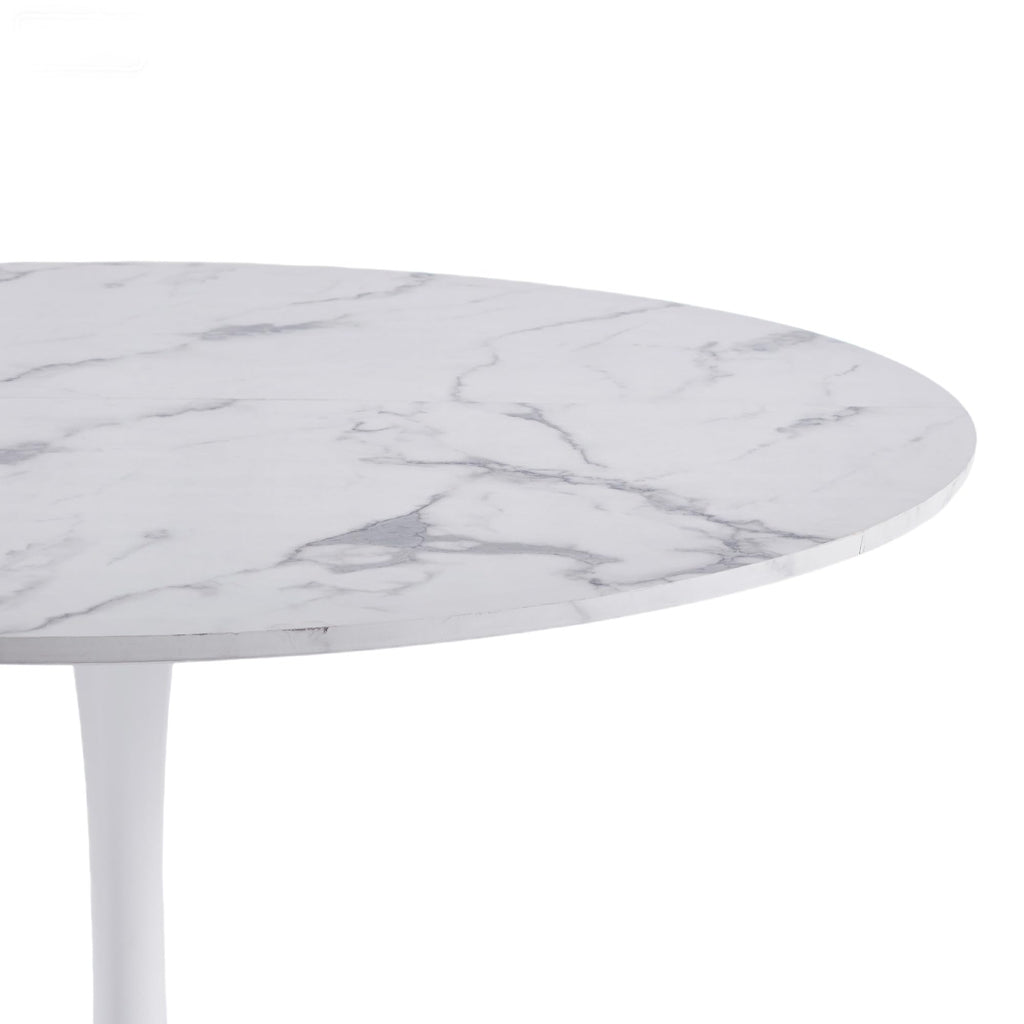 42" Tulip Table for 4-6 Persons Modern Round Dining Table, Mid-Century Modern White Marble Small Kitchen Table with MDF Wooden Top, Leisure Coffee Table for Living Room, Dining Room, Office