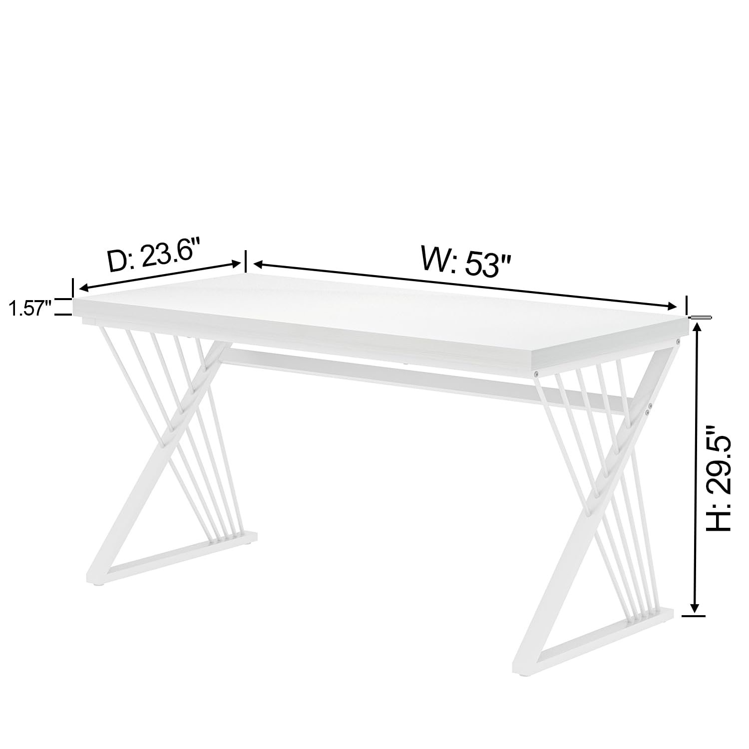 Modern White Desk, Rustic Wood and Metal Computer Desk for Home Office, Simple Writing Work PC Desks for Bedroom, Industrial Study Gaming Table for Living Room, White, 53 Inch