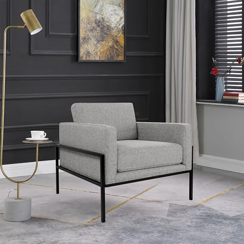 Modern Metal Frame Accent Chair| Home Décor|Accent Chairs for Living Room & Bedroom - Sustainable Gray Woven