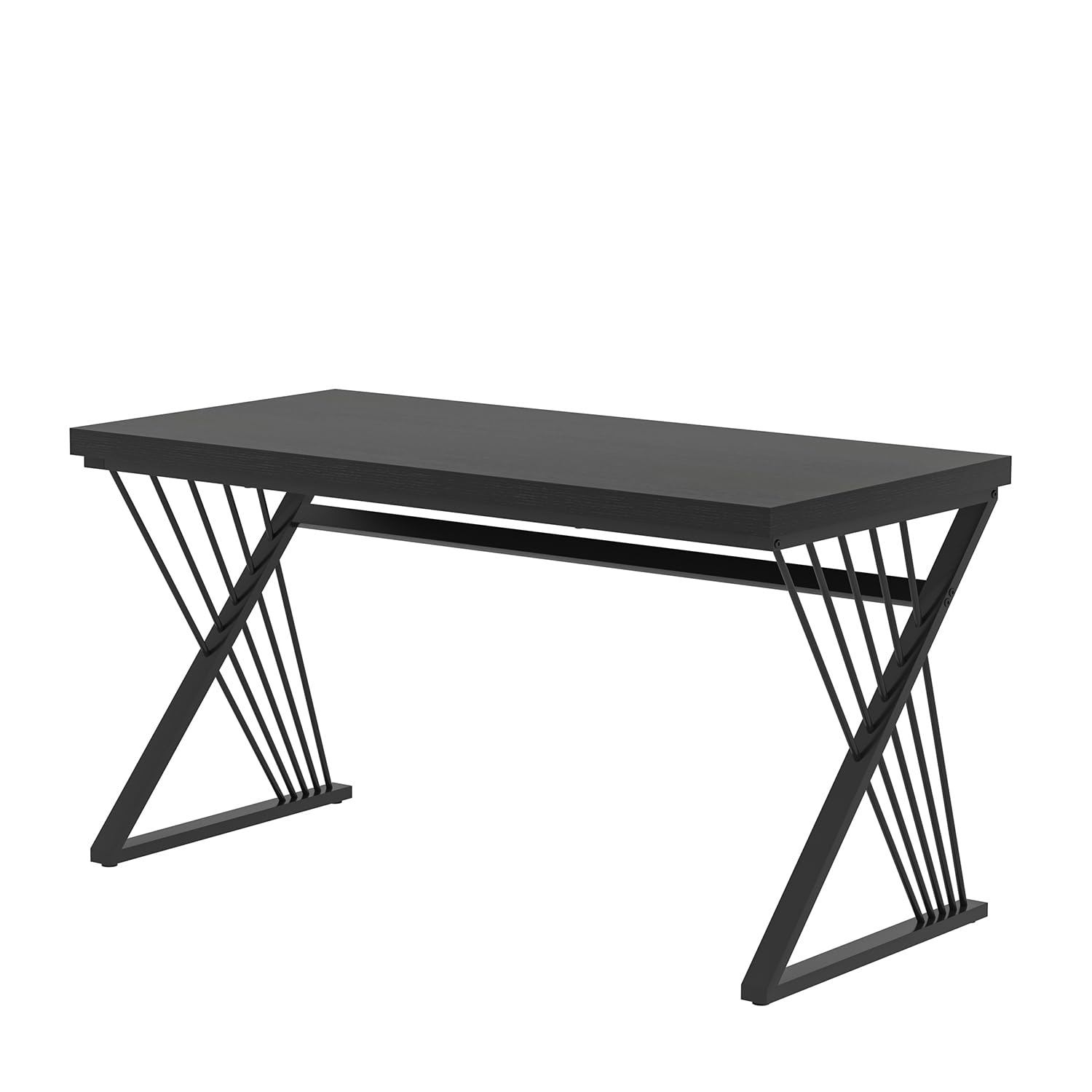 Black Desk, Modern Wood and Metal Computer Desk for Home Office, Simple Writing Work PC Desks for Bedroom, Industrial Study Gaming Table for Living Room, Black, 53 Inch