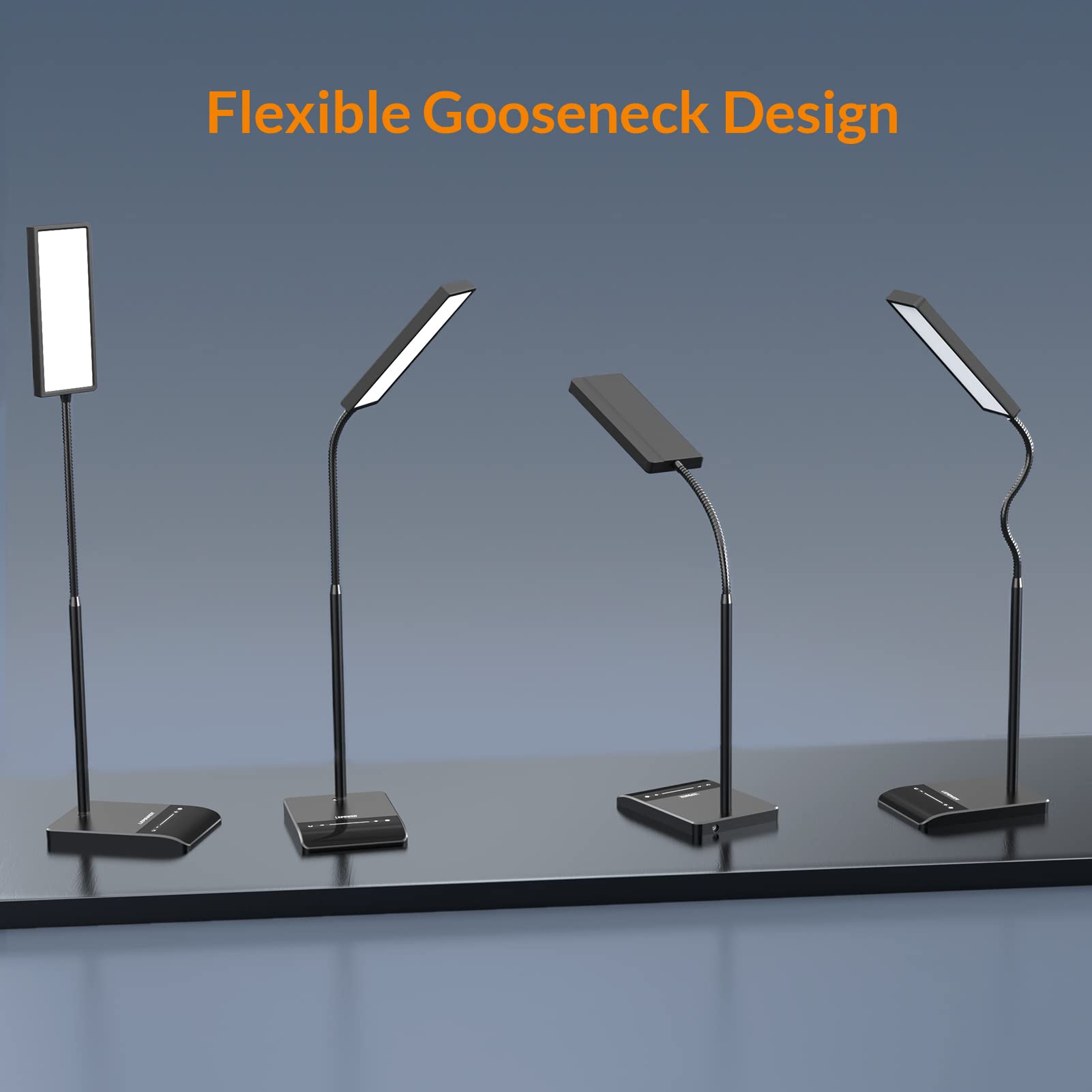Desk Lamp, 800LM LED for Home Office, 12W Reading for Desk, Eye-Caring Light, Touch Table Gooseneck Lamp, 50 Lighting Modes, Bright for Bedroom, Study (Black)