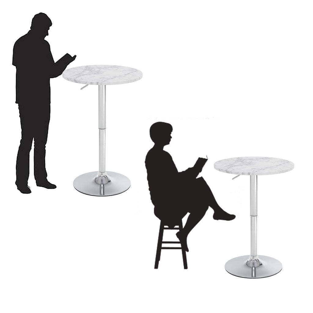 23.6" Round Bar Table, Adjustable Height Bar Table, Modern Cocktail Tables with MDF Top and Metal Base, Bistro Pub Tables Suitable for Cafe, Kitchen Island, Bar Counter, White