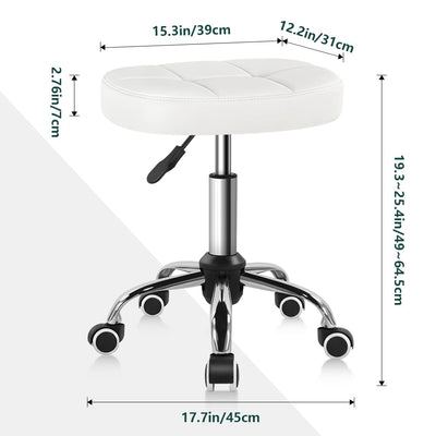 White 6-Square Lattice PU Swivel Stool with Wheel for Work SPA Shop Massage Height-Adjustable and Cost-Effective Rolling Stool Chair