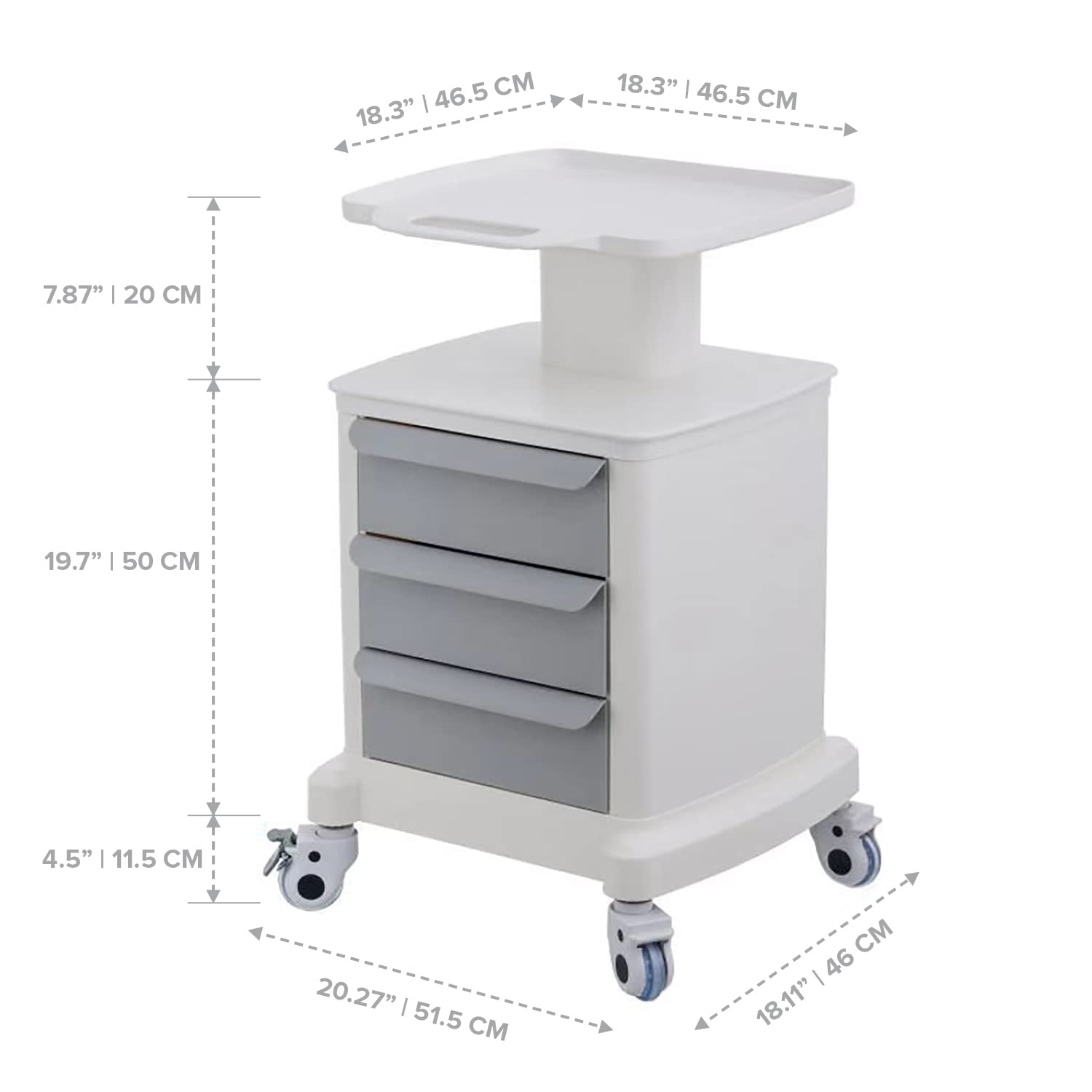 Professional-Grade 3-Drawer Utility Cart on Wheels - Trolley Cart w/ 3 Drawers & Utility Desk - Mobile Storage Cart, Cavitation Machine, Salon Supplies - Max 50kg/110lb Load…