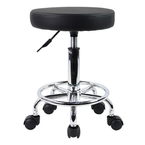 PU Leather Round Rolling Stool with Foot Rest Swivel Height Adjustment Spa Drafting Salon Tattoo Work Office Massage Stools Task Chair Small (Black)