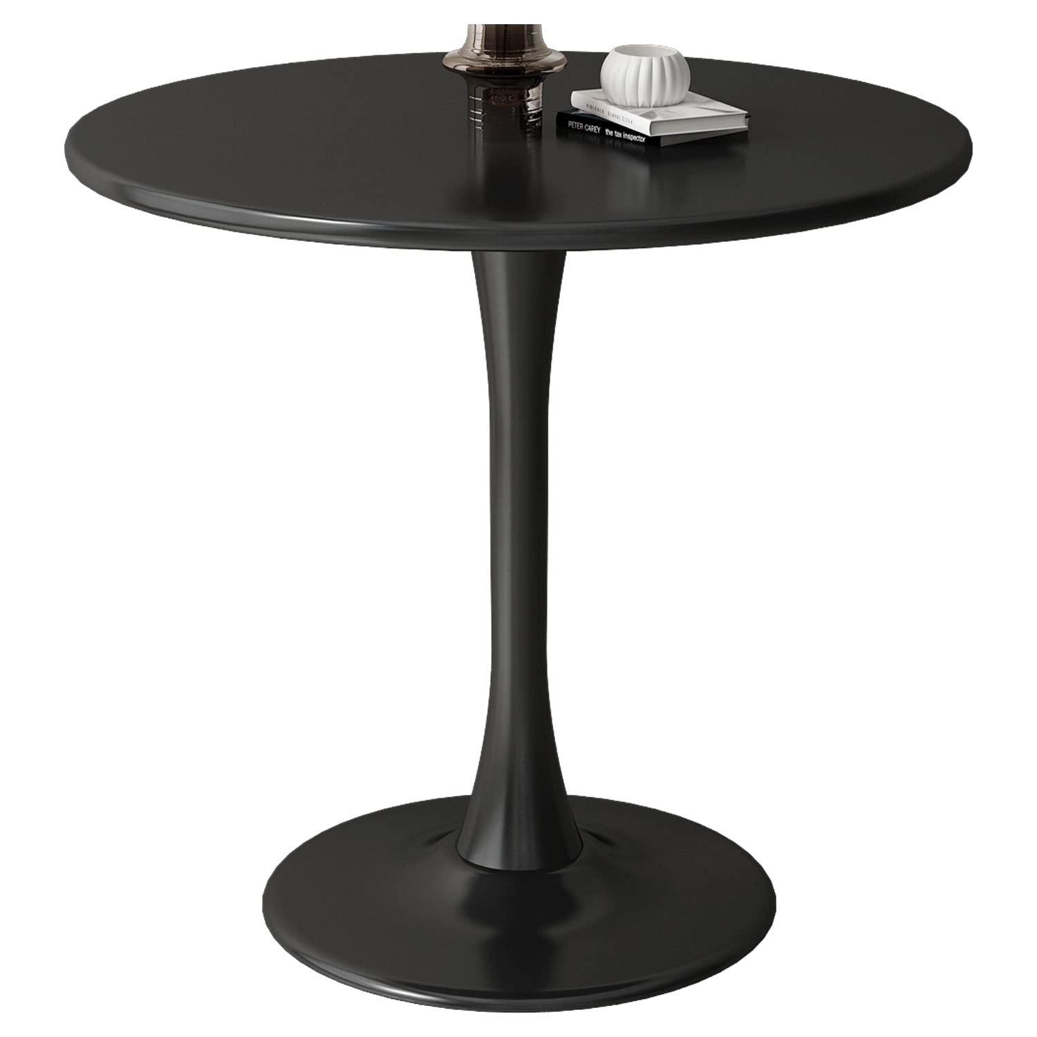 Round Dining Table 31.5" Circle Tulip Table with Wood Thickened Tabletop & Sturdy Metal Pedestal Mid Century Modern Leisure Bistro Kitchen Tables 4 People Small Places Living Room Cafe,Black