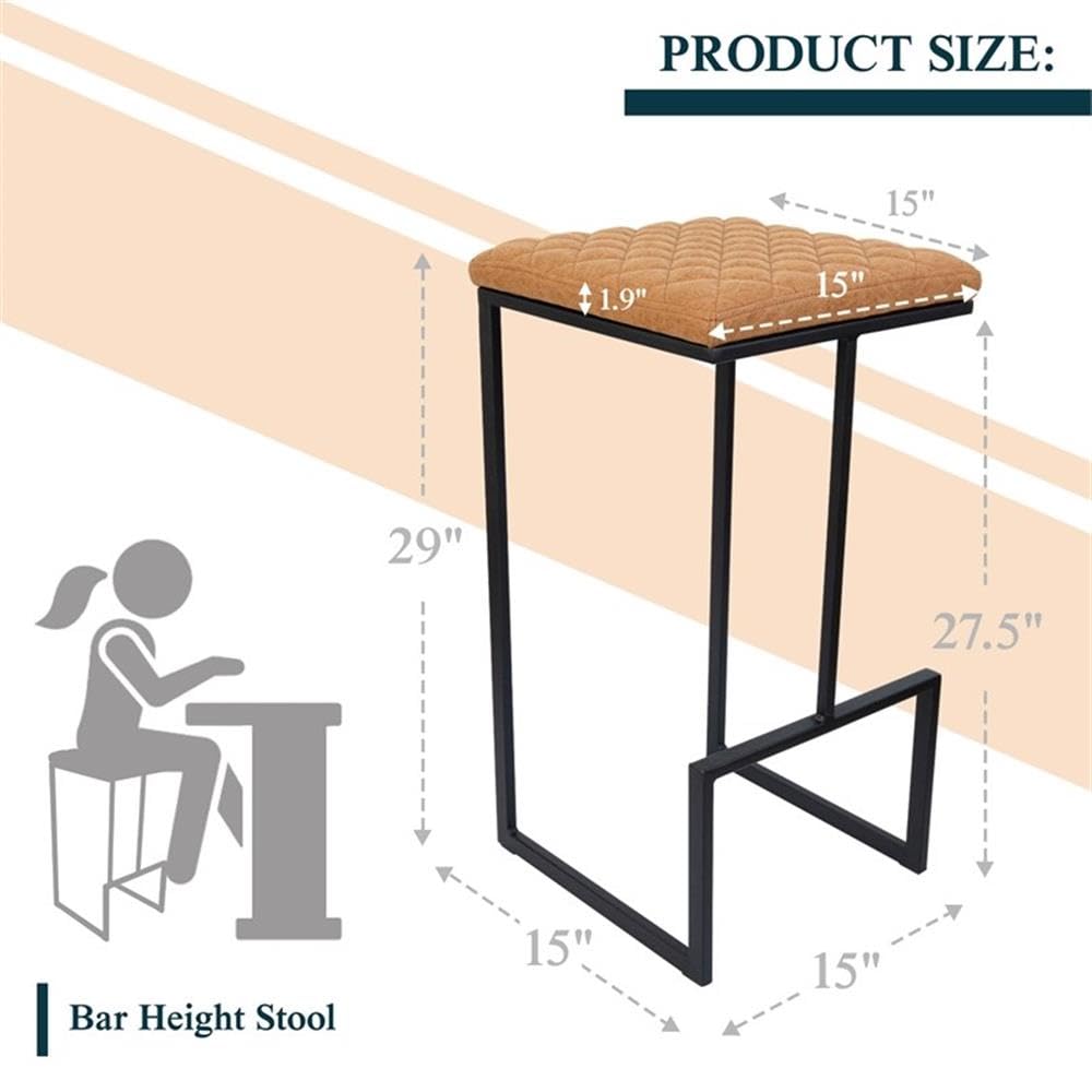 Counter Height Bar Stool, Modern Backless Bar Stool for Kitchen Island & Home Bar, Faux Leather Upholstered Seat with Metal Frame, Industrial Style Counter Stool, Brown