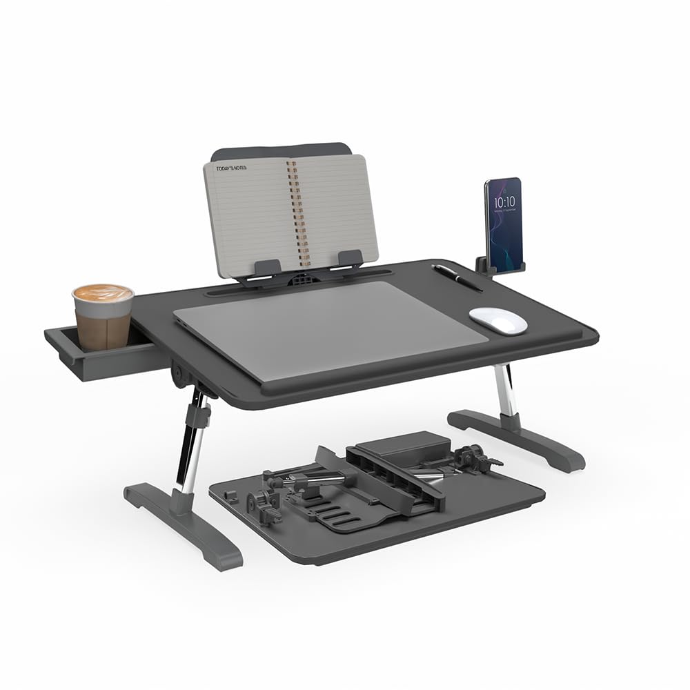 Portable Modern Workstation and Lap Desk with Adjustable Height & Tilt (Charcoal)