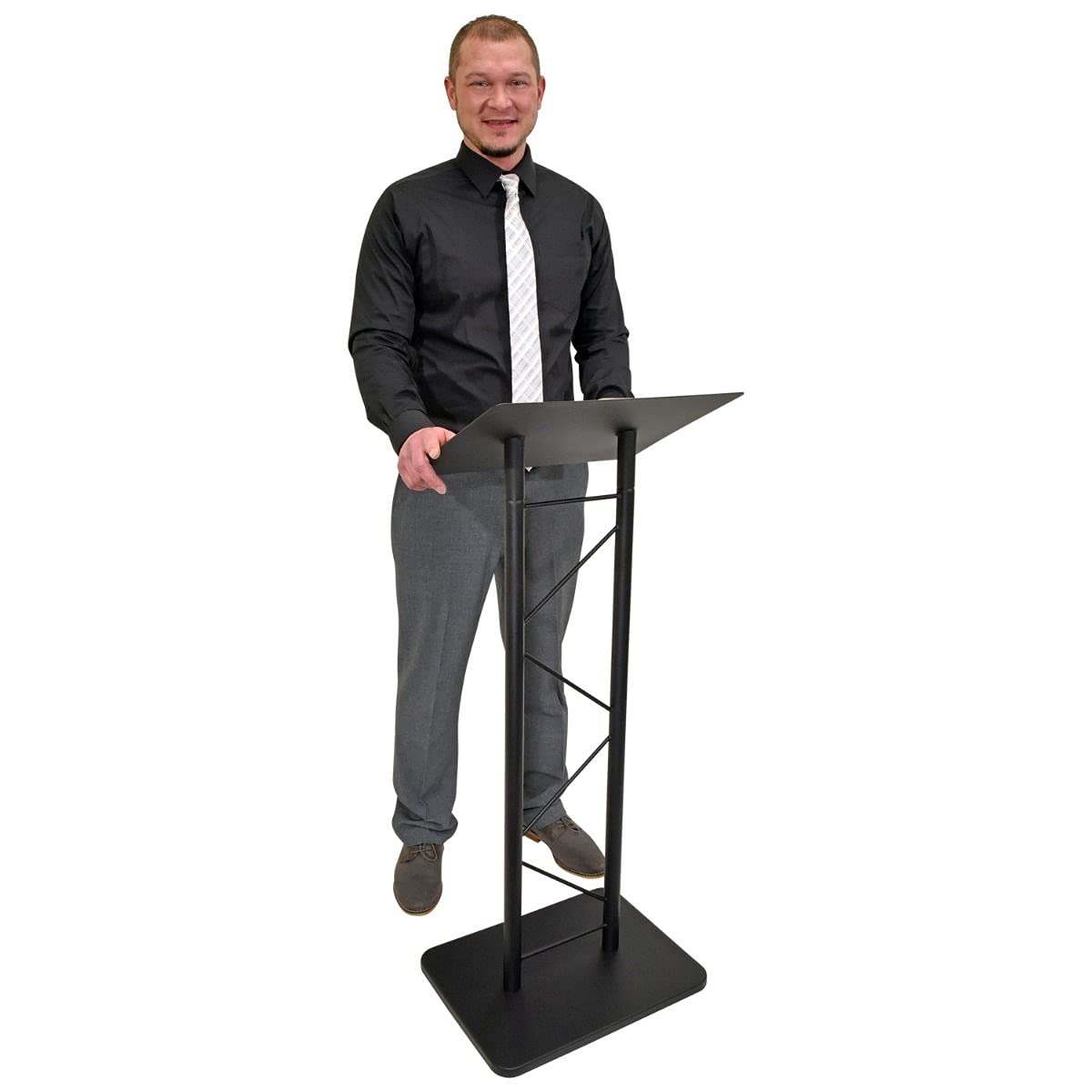 Large portable Lectern, Stand Up Church Pulpit, Slanted  Lectern conference, Podium for Speakers, Speeches and Other Occasions- Truss Lectern, Black Powder Coat Finish, Metal