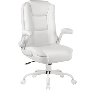 Leather Office Desk Chair,Ergonomic Office Chair with Lumbar Support,Computer Chair,Executive Leather Chair with Padded Flip-up Arm,Adjustable Armrests, Black,275LBS