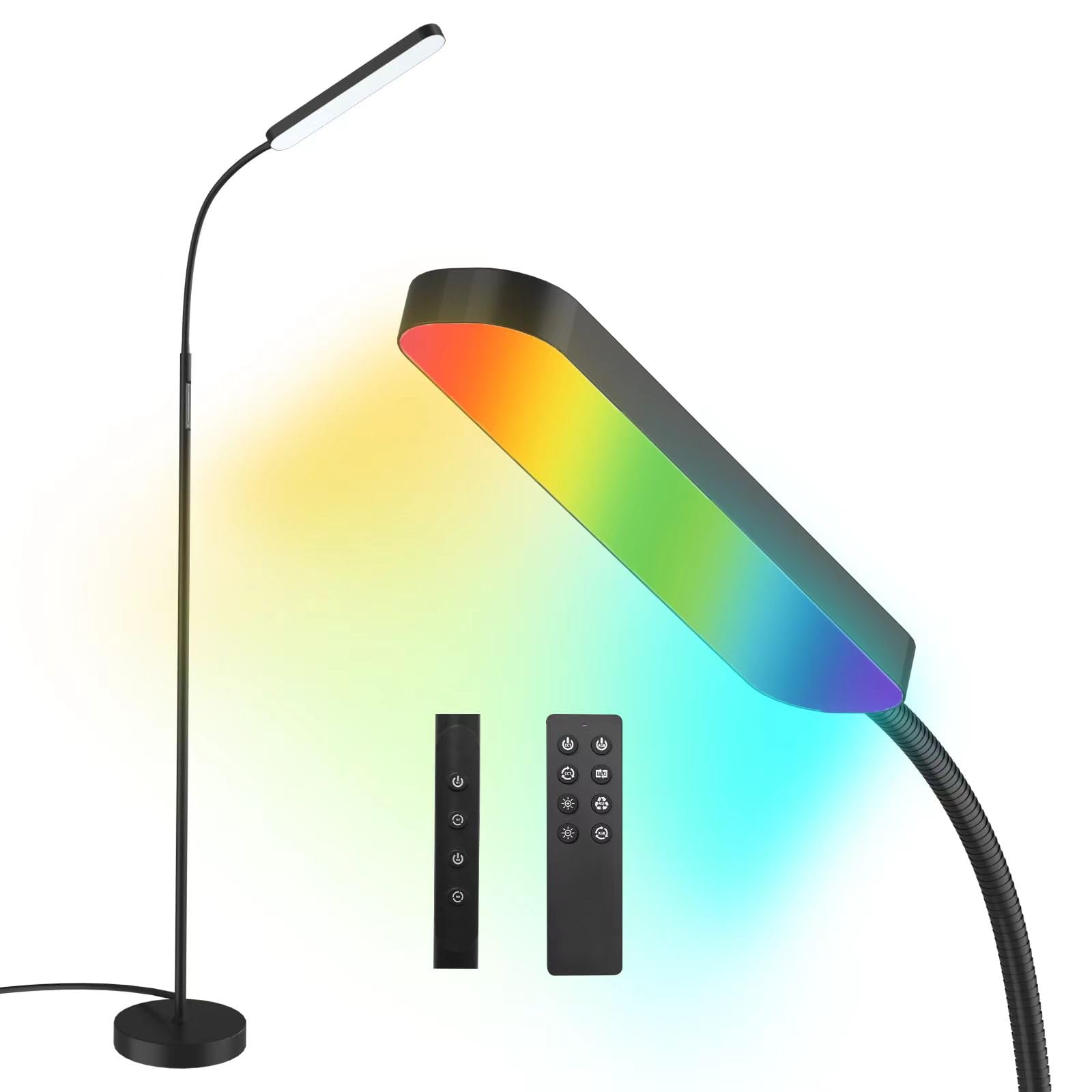 Floor Lamps, RGB Color Changing Dimmer Bright LED Floor Lamp with Stepless Adjustable 3000K-6000K, Smart Remote Control Modern Standing Floor Lamp for Bedroom, Reading, Gaming Room