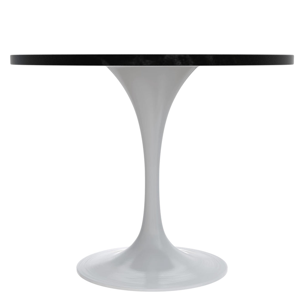 Mid-Century Modern 36 Inch Round Dining Table, MDF Wood Tabletop with White Steel Pedestal Base, Contemporary Kitchen & Dining Room Table, for Small Spaces (Black)