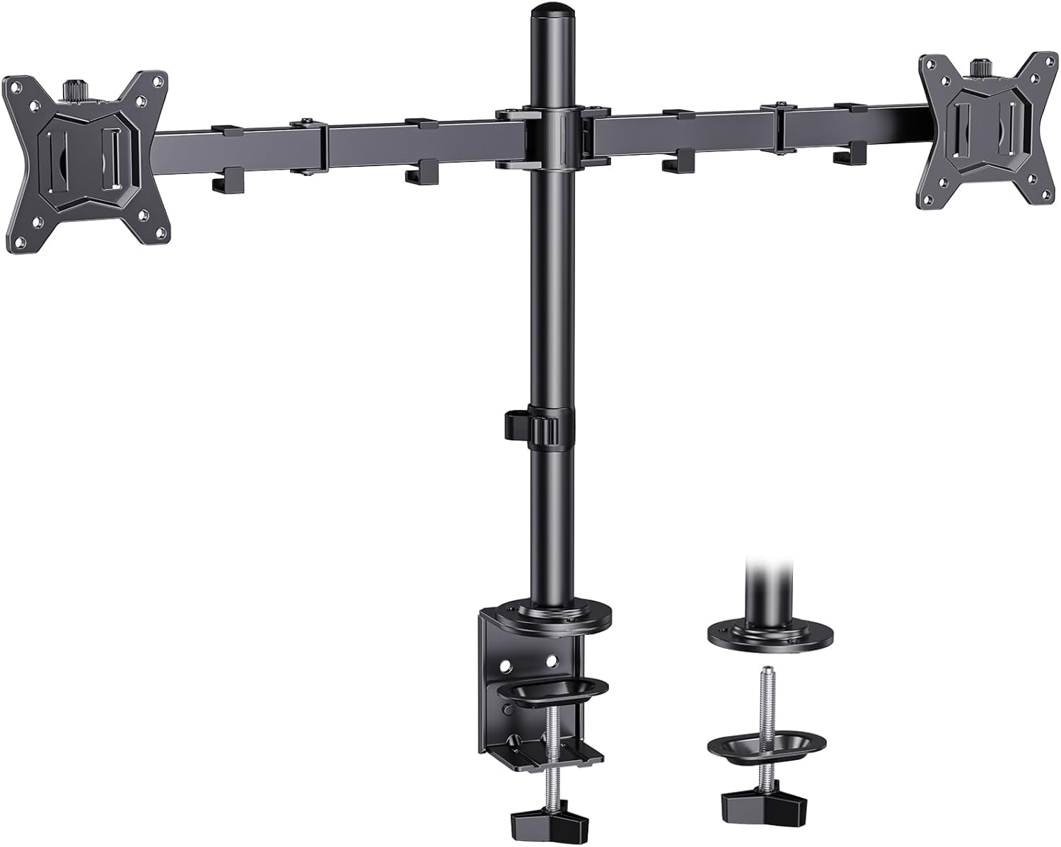 Dual Monitor Desk Mount for 13″–34″ Monitors up to 26.5 lbs, Fully Adjustable Monitor Stand Holds 2 Computer Screens, Heavy-Duty Dual Monitor Arm with C-Clamp & Grommet Base, Black, EGCM13B